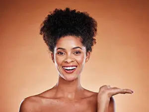 Shine Prints: Black woman, skincare and advertising mockup in studio portrait with glow