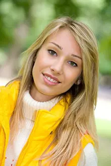Sweater Prints: blonde woman portrait outdoors