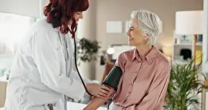 Blood pressure, patient and doctor with consultation