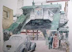 Land Vehicle Prints: Blooming Dale Station, 1985, Anthony Butera, (b.20th C.), Watercolor