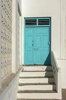 Entrances Prints: Blue door, Colonial architecture, Muttrah Corniche, Muscat, Oman, Asia