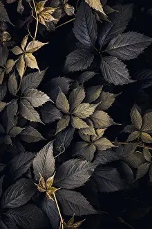Moody Prints: blue and green plant leaves in autumn season