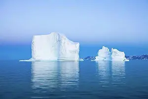 Evening Atmosphere Prints: Blue hour icebergs, Scoresbysund, East Greenland, Greenland, North America