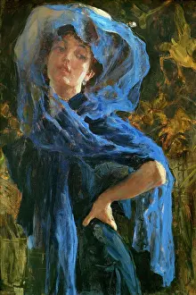Gown Prints: The blue veil, Cambon, Glauco (1875-1930)