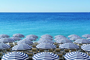 Parasol Prints: Blue and white beach parasols, Nice