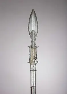 Saxony Prints: Boar Spear with Double Barrel Wheellock Pistol ca