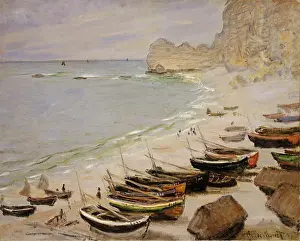 Seas Prints: Boat On The Beach At Etretat. Bateaux Sur La Plage A Etretat