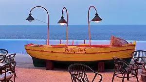 Luminous Prints: Boat as deco, lamps, Restaurant Osteria Il Principe e Il Pirata