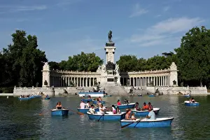 Urban Scene Prints: Boating on the lake in Retiro park. Madrid. Spain