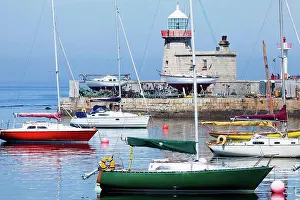Nautical Prints: Boats and a beacon in howth harbour;Howth county dublin ireland