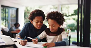 Notes Prints: Book, homework and kids in house with education