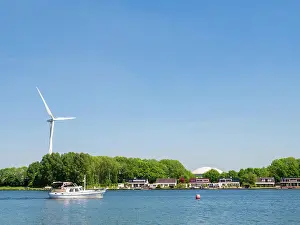 Recreation Prints: Boot auf dem Brielse Meer, Niederlande Motor yacht cruising on Lake Brielse Meer near Brielle in South Holland