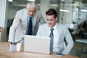 Diverse Prints: Boss, businessman and partner with laptop