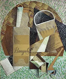 Still Life Prints: The Bottle of Banyuls 1914 Juan Gris (1887-1927/Spanish) Musee de Berne, Switzerland