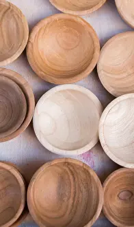Tableware Prints: Empty bowls made of wood of brown color