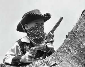 One Child Only Prints: Boy dressed as cowboy