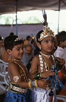 Tamil Nadu Prints: Boy and a girl in costumes in a religious festival of Krishna Janmashtami