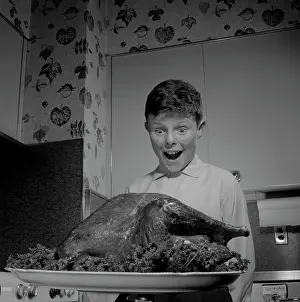 Platter Prints: Boy looking at roast turkey
