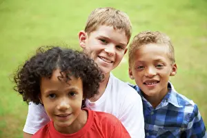 Positivity Prints: Boys, friends and portrait or smile outdoor in summer with confidence