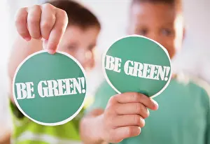 Environmentalism Prints: Boys holding Be Green signs