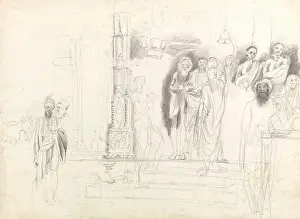 Laid Paper Prints: Brahmins Before the Temple of Vis Visha (Bisheshwar) at Benares