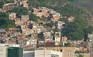 Communications Prints: Brazil Rio De Janeiro, Favela or slum on hillside above Copacabana