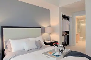 Lighted Prints: Breakfast on tray in luxury master bedroom