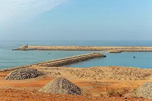 Oceans Prints: Breakwater barriers harbour at port of Sidi Ifni, Morocco, North Africa, Africa