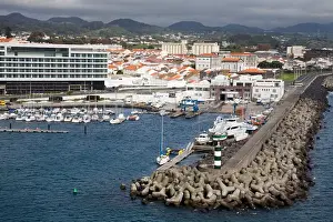 Azores Prints: Breakwater in Ponta Delgada Port, Sao Miguel Island, Azores, Portugal, Europe