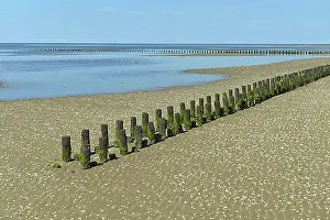 Protecting Prints: Breakwater on the Wadden Sea in the North Sea, Schleswig-Holstein, Germany, Europe