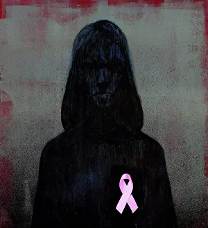 Human Representation Prints: Breast cancer awareness ribbon, illustration