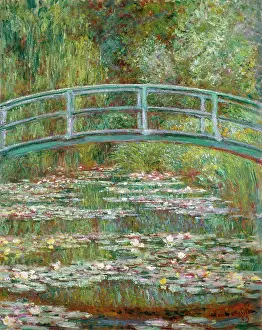 Pink Prints: Bridge over a Pond of Water Lilies