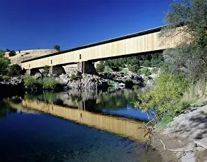 Ferry Prints: Bridge across a river, Knights Ferry Covered Bridge, Knights Ferry, California, USA