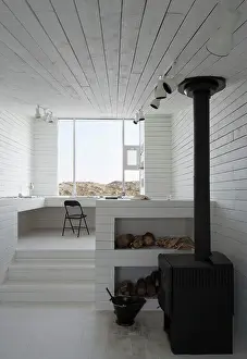 Timber Prints: Bridge Studio, Fogo Island, Canada. Architect: Todd Saunders, 2011. Studio interior