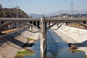 Arid Prints: Bridge over urban aqueduct of Los Angeles River, Los Angeles, California, United States