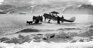 Antarctica Prints: British Arctic Air Route Expedition: An expedition aeroplane on ski on the ice near the Base