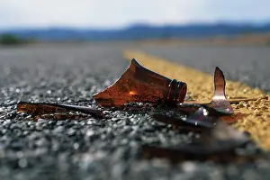 Beer Prints: Broken glass hazard on highway, British Columbia, Canada