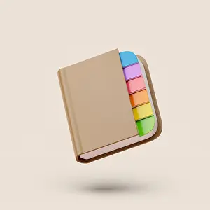 Notebook Prints: Brown Note book with colored labels on pastel background