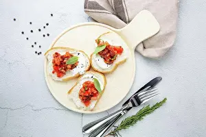 Seafood Prints: bruschetta with tomatoes and labneh cheese side view bruschetta with tomatoes and labneh cheese Copyright: xZoonar