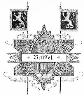 Benelux Prints: Brussels, inscription, emblem, lions