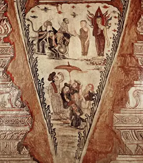 Buddha Prints: Buddha confounds the heretics, detail of mural dating from 1734