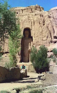 Buddha Prints: The Buddhas of Bamiyan were two 6th century monumental statues of standing buddhas carved into the side of a cliff