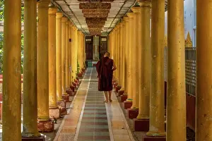 Burma Prints: Buddhist monk on the alley