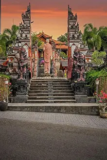 Exterior Photograph Prints: A Buddhist temple in the evening in the rain