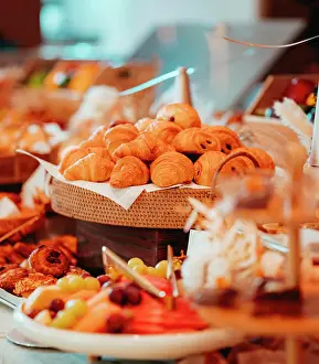 Lunch Prints: buffet table breakfast croissants luxury restaurant