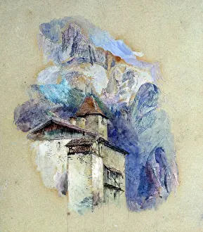 Alps Prints: A Building In The Alps, Probably Fribourg John Ruskin (1819-1900 British)