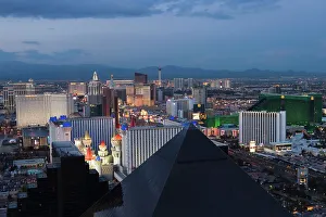 Nevada Prints: Buildings at Las Vegas Strip viewed from the top of the Mandalay Bay Resort and Casino
