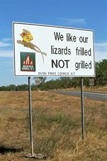 Australia Prints: Bush fire warning sign, Northern Territory, Australia, Pacific