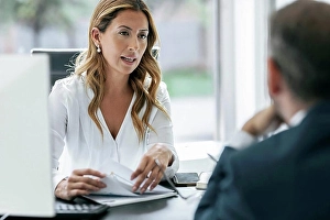 Top Section Prints: Business colleagues discussing in office