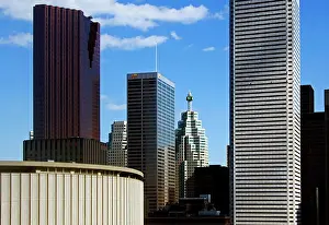 Buildings Prints: Business District and Bay Street with City Hall in foreground, Toronto, Ontario, Canada